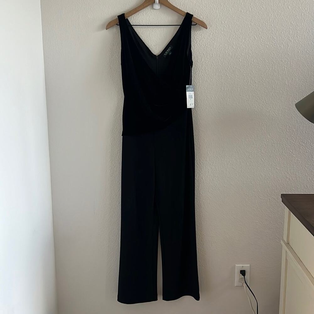 NWT Lauren Ralph Lauren Velvet Straight Leg Jumpsuit Black 2